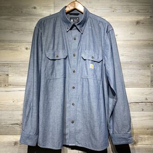 Carhartt Loose Fit Midweight Chambray Shirt Mens XL Blue Long Sleeve Button Down